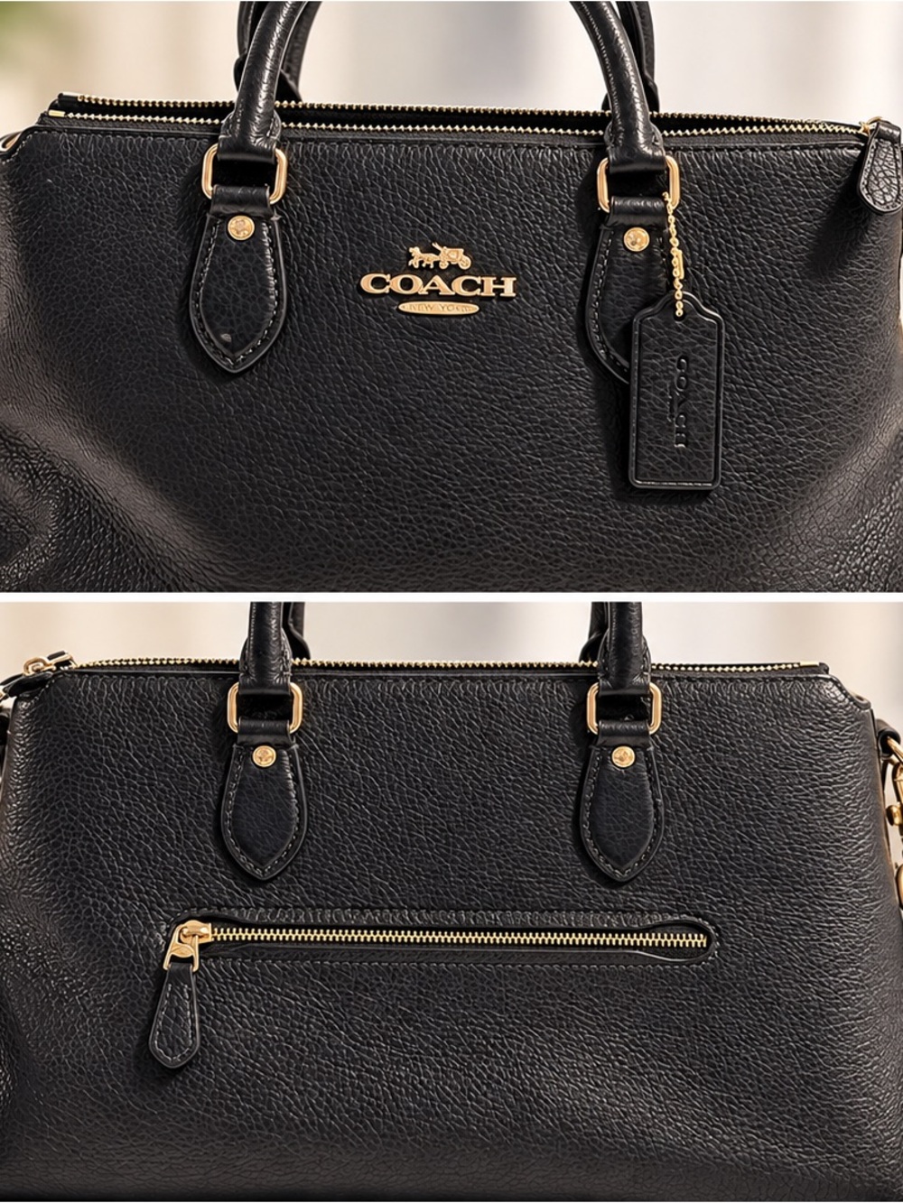 Coach Georgia Satchel Black Pebbled Leather Gold Hardware CR156